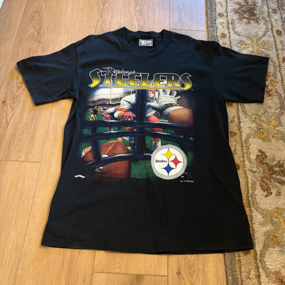 Vintage 1995 Lee Nutmeg Pittsburgh Steelers Graphic T-Shirt Distressed Sz Large